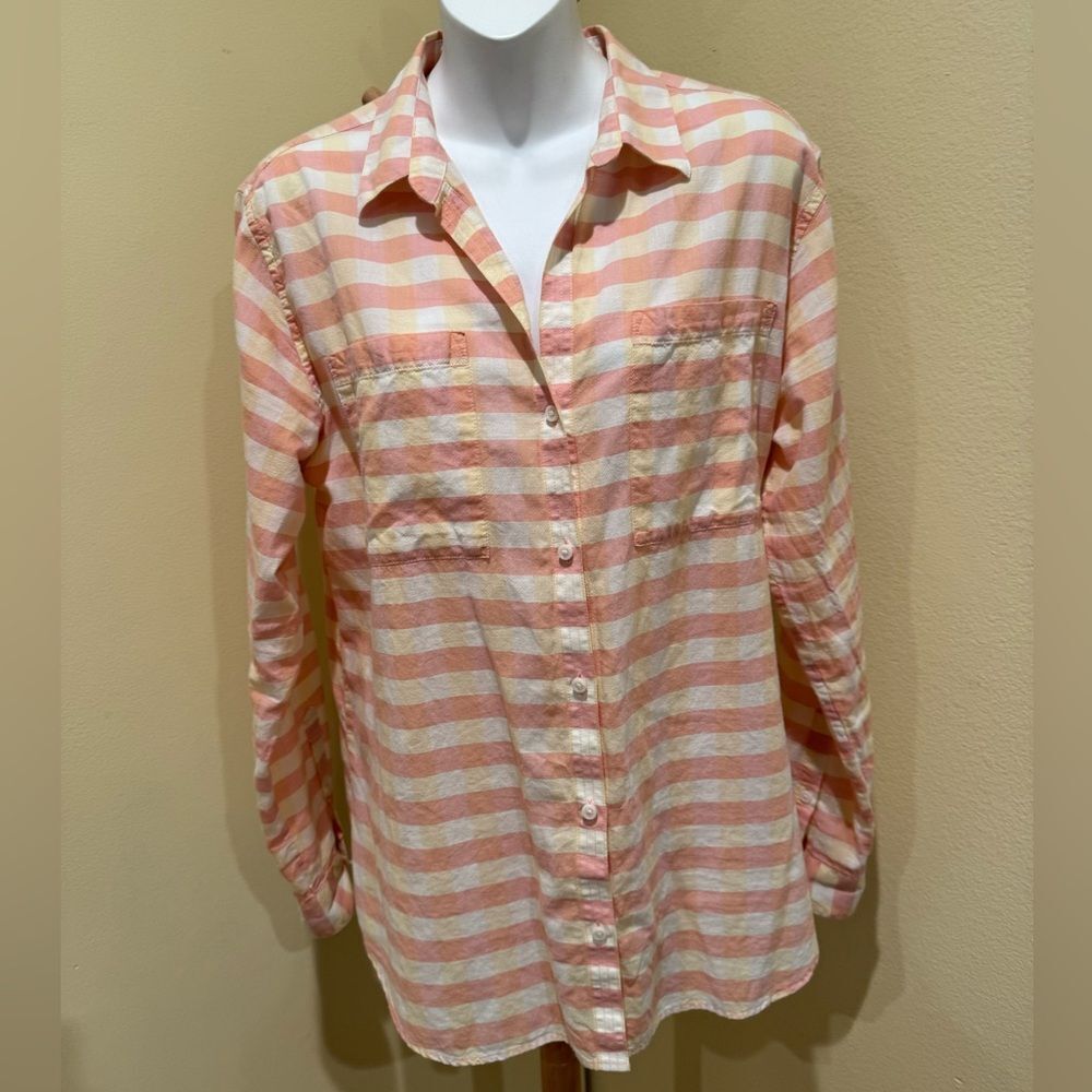 Patagonia coral and White striped/Plaid Button-Up Shirt